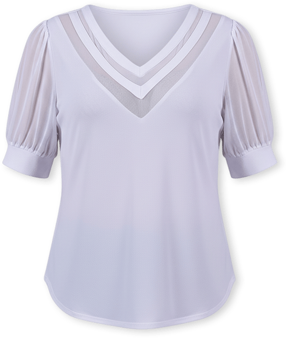 Petite Size Short Puff Sleeve V-neck Top