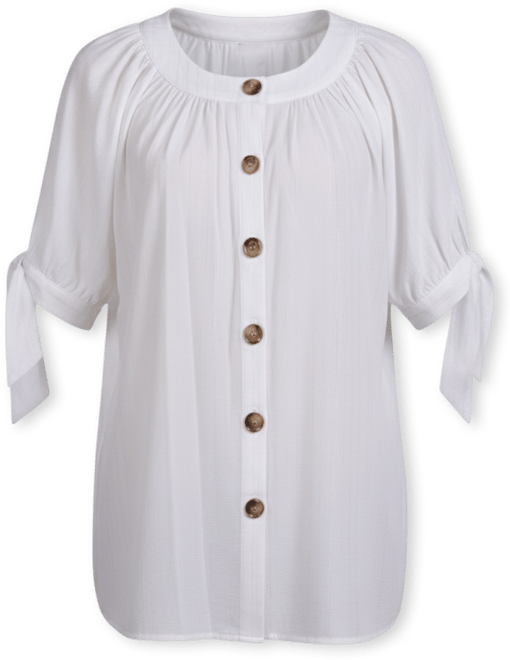 Petite Size Elbow Sleeve Tie-Sleeve Blouse
