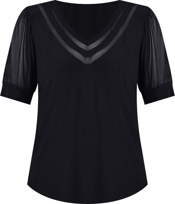 Petite Size Short Puff Sleeve V-neck Top