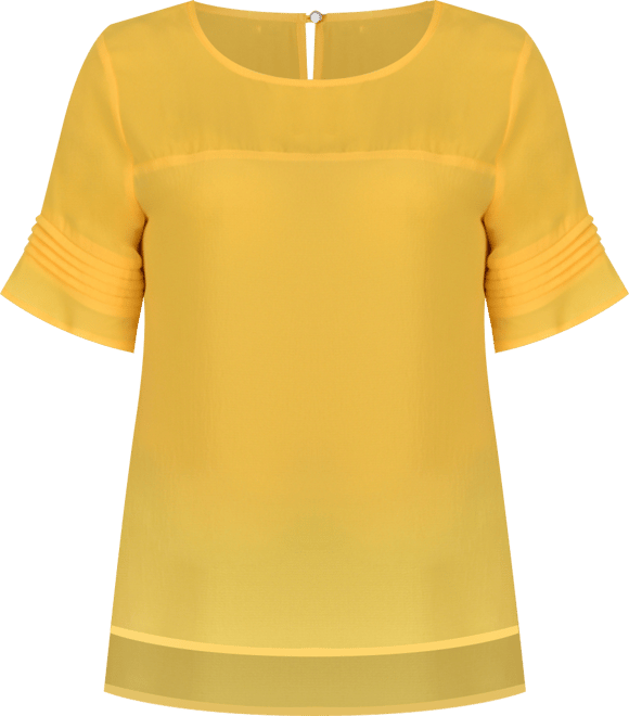 Petite Size Short Sleeve Crepe and Chiffon Top