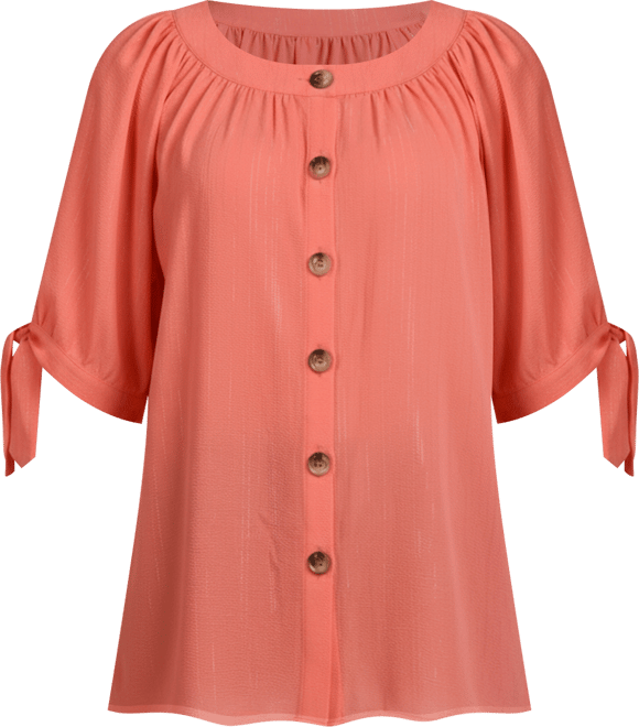 Petite Size Elbow Sleeve Tie-Sleeve Blouse