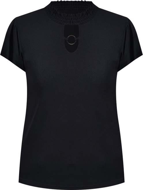 Petite Size Short Flutter Sleeve Mock Neck Top