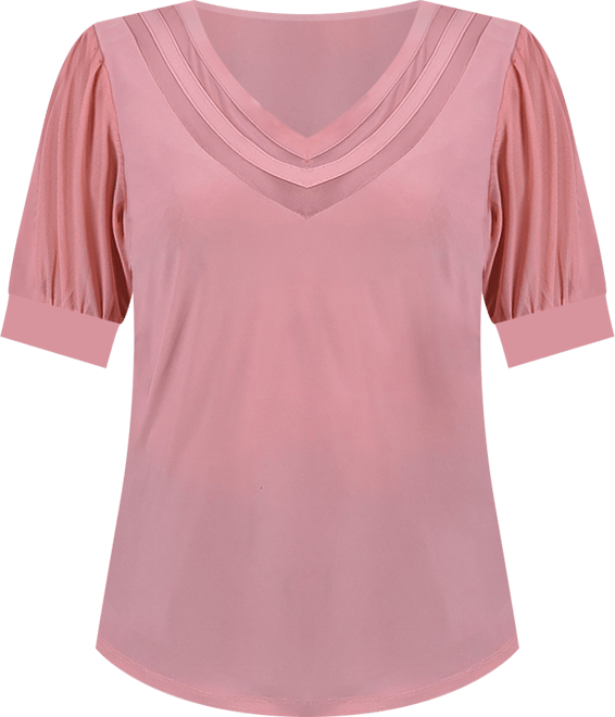 Petite Size Short Puff Sleeve V-neck Top