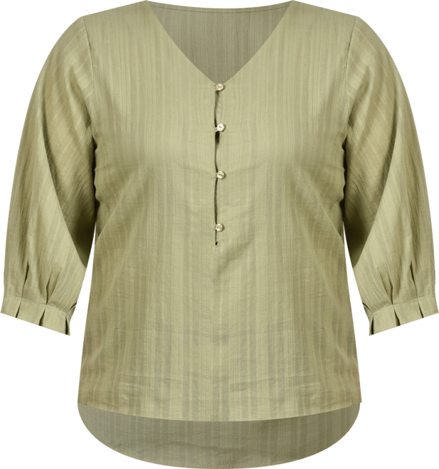 Plus Size 3/4 Sleeve Button Placket Jacquard Blouse