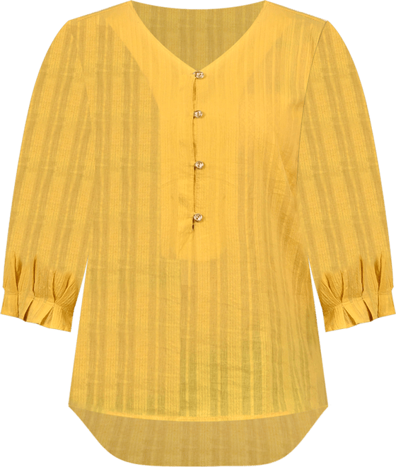 Plus Size 3/4 Sleeve Button Placket Jacquard Blouse