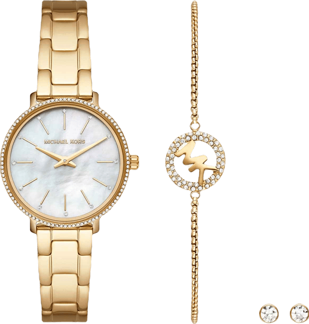 Women's Pyper Two-Hand Gold-Tone Stainless Steel Bracelet Watch 32mm and Earrings Set, 3 Pieces