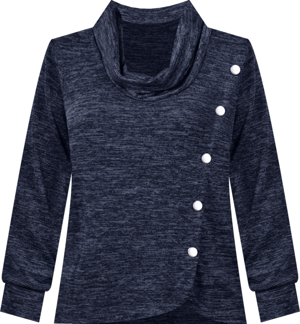 Women's Missy Long Sleeve Overlapping Cowl Neck Top