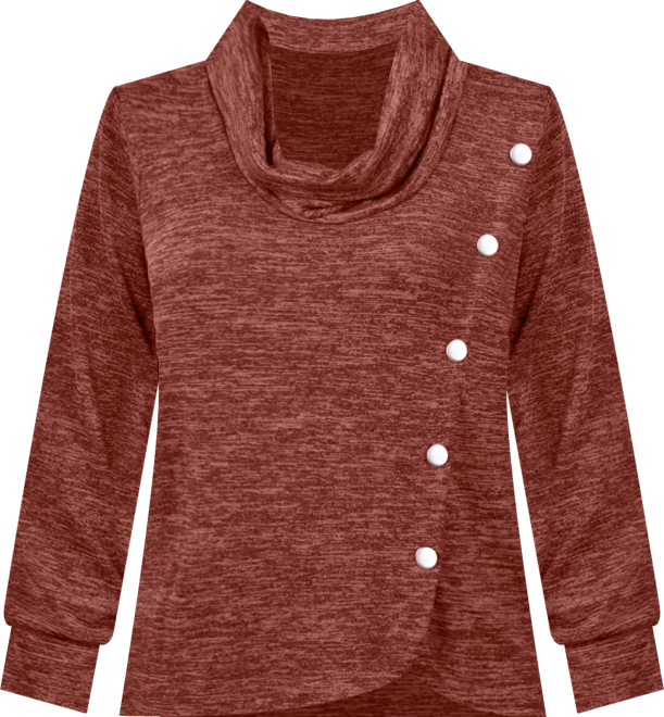 Women's Missy Long Sleeve Overlapping Cowl Neck Top