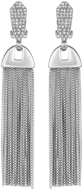 Silver-Tone Pave Tassel Clip Drop Earrings