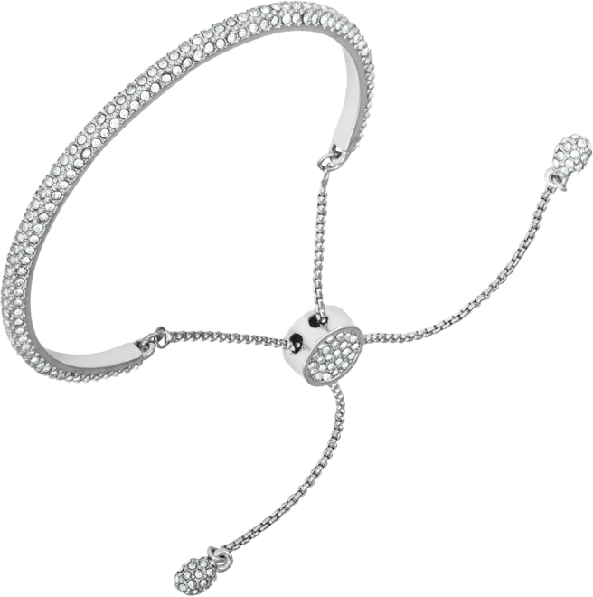 Silver-Tone Adjustable Glass Stone Slider Bracelet