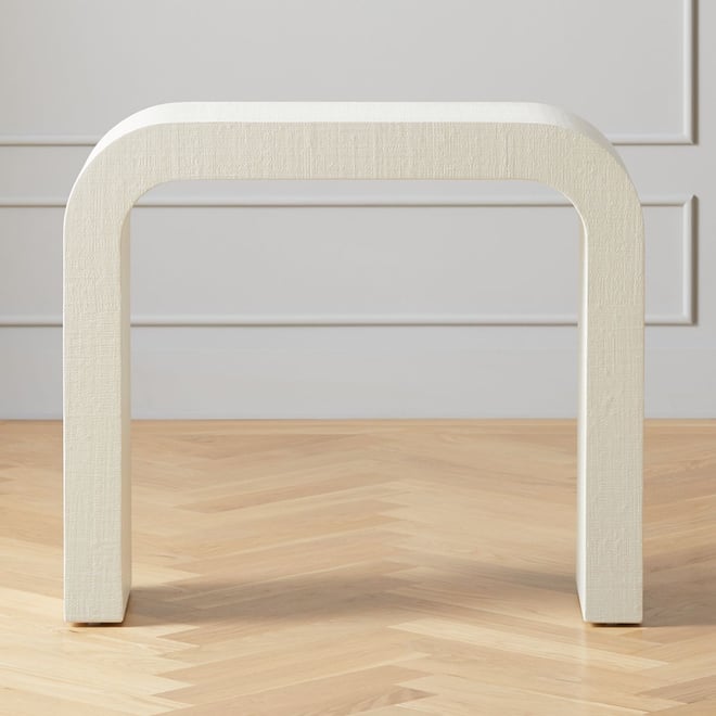 Horseshoe Ivory Lacquered Linen Console Table 36'' + Reviews | CB2