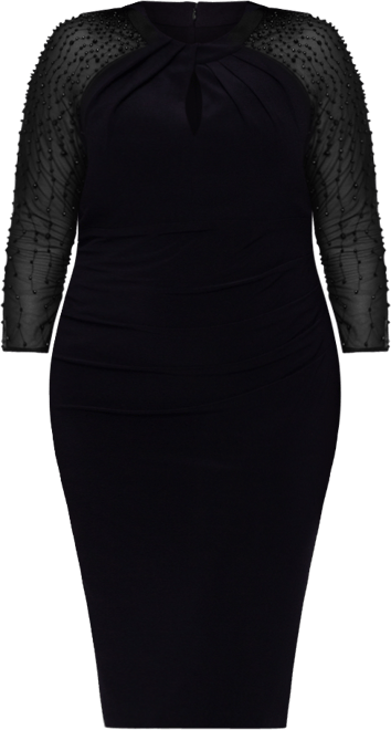 Betsy & Adam Plus Size Embellished-Sleeve Bodycon Dress