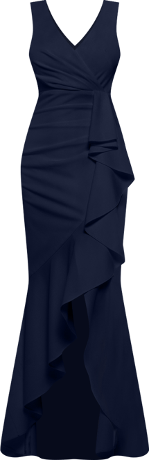 Petite Ruffled High-Low Mermaid Gown