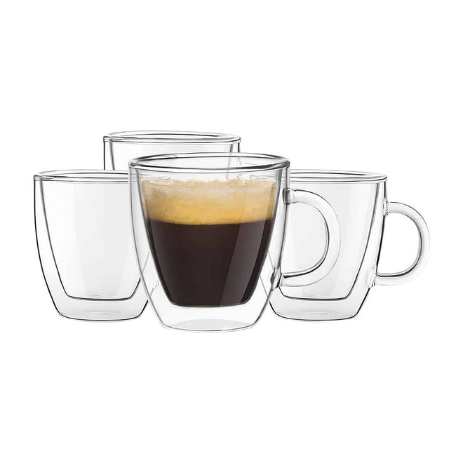 JoyJolt Javaah Double Wall Espresso Glasses - Set of 4 Double Walled Cups -  2-Ounces
