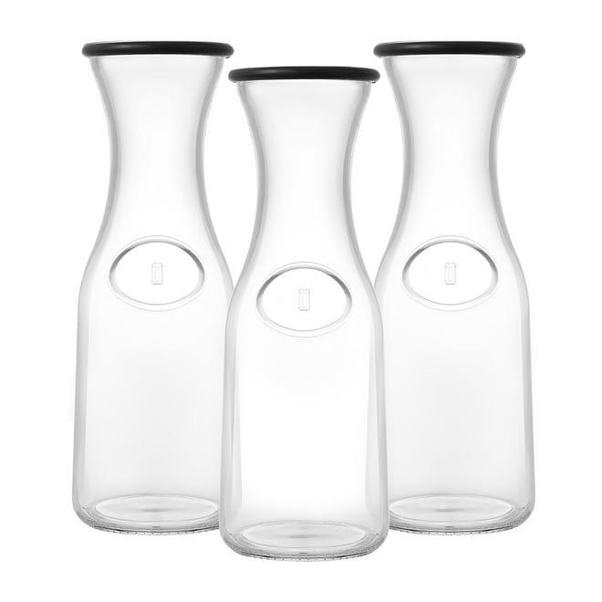 Joyjolt Hali Glass Bottle Pitcher With 6 Lids - 35 Oz - Set Of 3