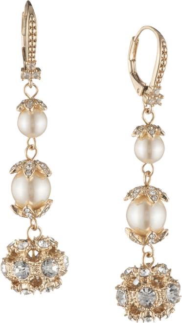 Gold-Tone Pave Ball & Imitation Pearl Triple Drop Earrings