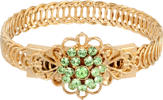 14K Gold-tone Green Flower Overlay Belt Bracelet
