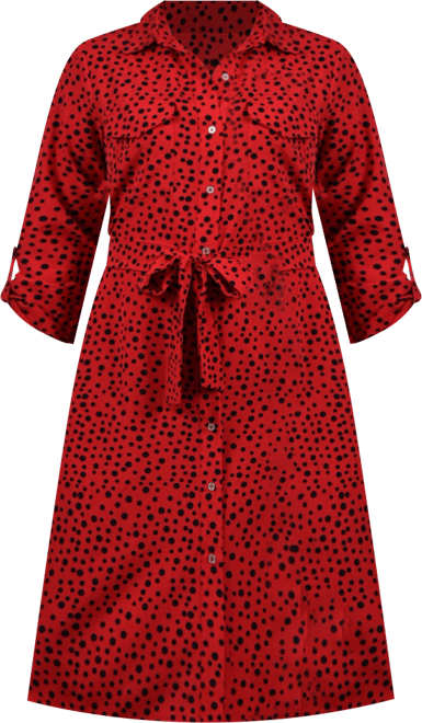 Petite Printed Long Sleeve Roll Tab Shirtdress