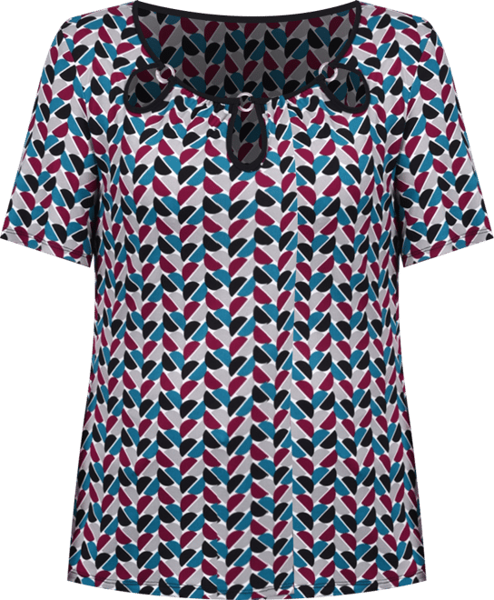 Petite Short Sleeve with Ring Details Top