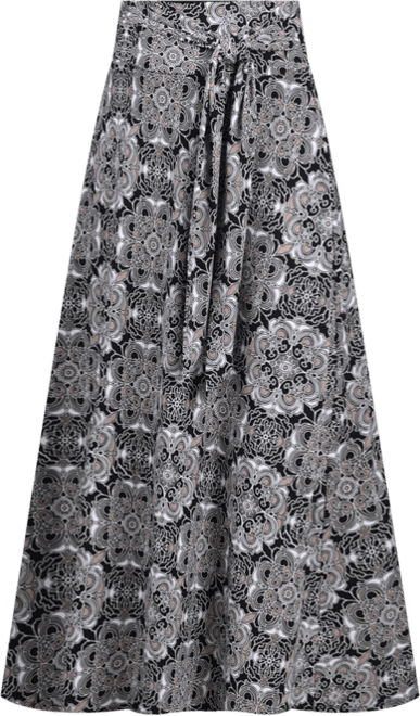 Petite Printed Maxi Skirt with Sash Waist Tie