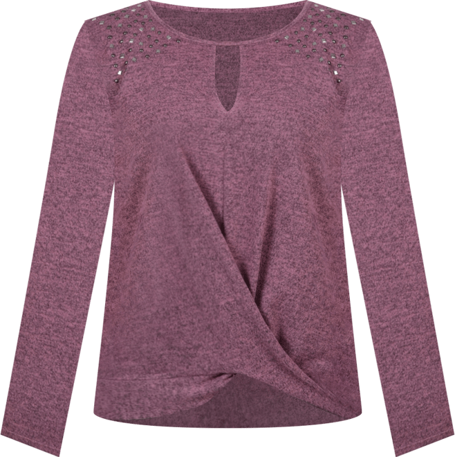 Petite Long Sleeve Knit Keyhole Top