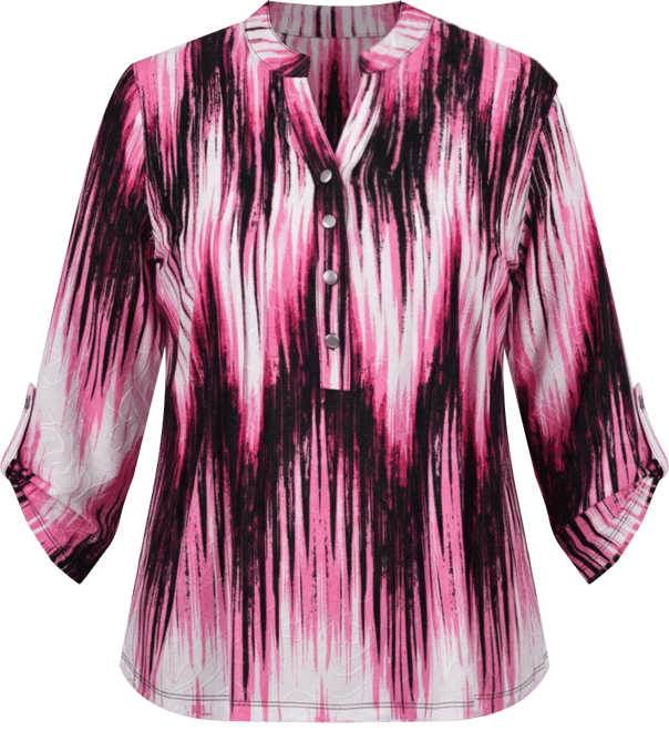 Petite 3/4 Roll Tab Sleeve Printed Pintuck Top