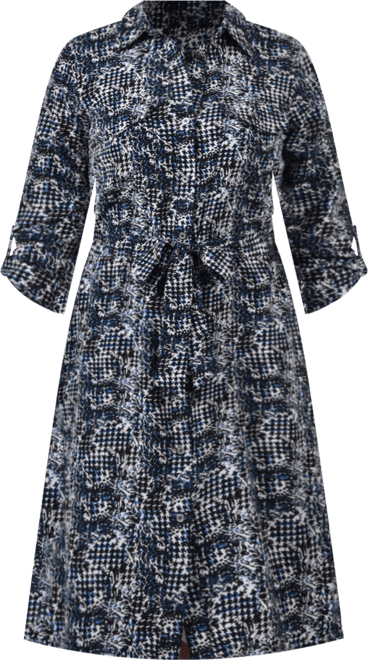 Petite Printed Long Sleeve Roll Tab Shirtdress