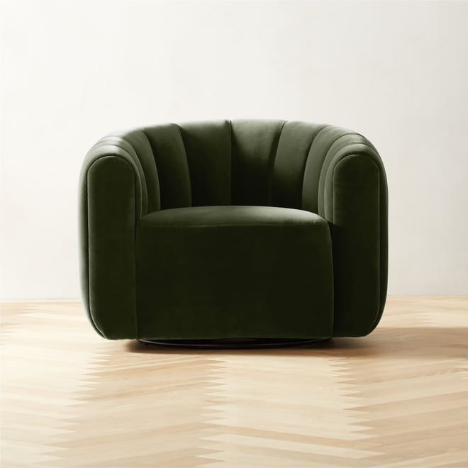 Fitz Modern Channeled Green Velvet Swivel Chair + Reviews | CB2 Canada