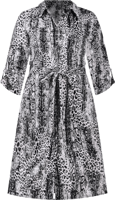 Petite 3/4-Sleeve Printed Shirt Dress