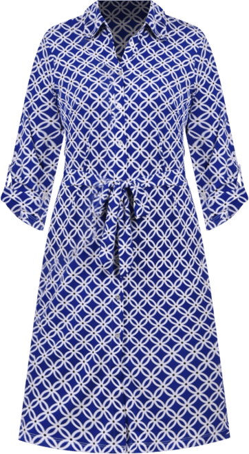 Petite 3/4-Sleeve Printed Shirt Dress