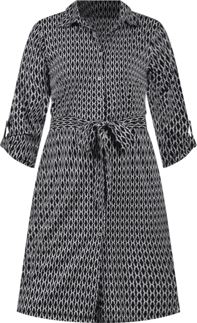 Petite 3/4-Sleeve Printed Shirt Dress