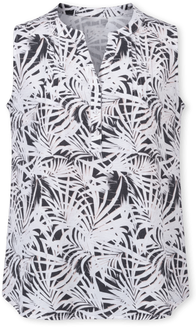 Petite Sleeveless Printed Pintucked Blouse