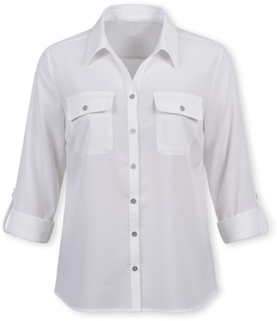 Petite 3/4 Roll Tab Blouse with Pockets