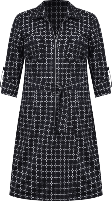 Petite Belted Roll Tab Zip Front Shirtdress