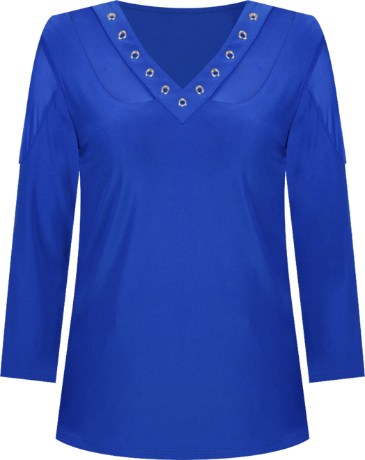 Petite Long Sleeve Top with Mesh Insets