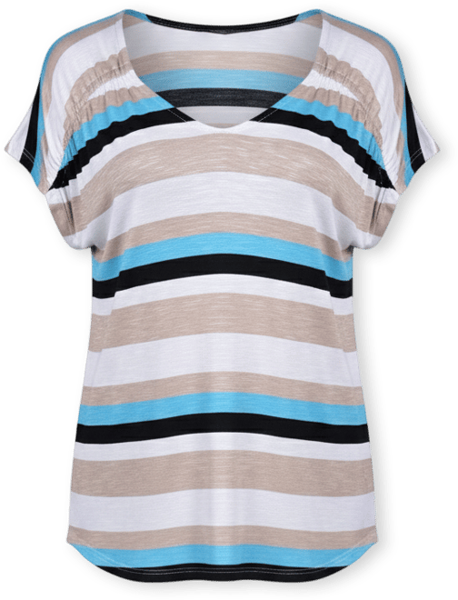 Petite Short Sleeve Striped V-neck Top