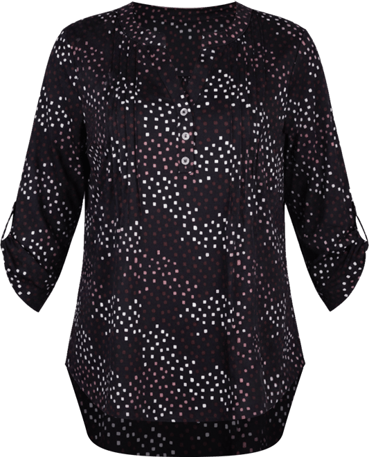 Petite 3/4 Roll Tab Sleeve Y-neck Top