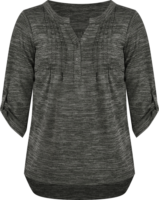 Petite 3/4 Roll Tab Sleeve Pintuck Top