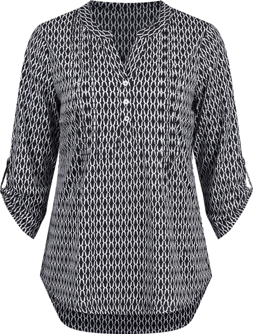 Petite 3/4 Roll Tab Sleeve Y-neck Top