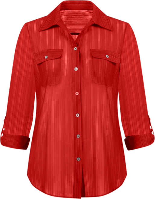 Petite Long Roll Tab Sleeve Burnout Knit Top