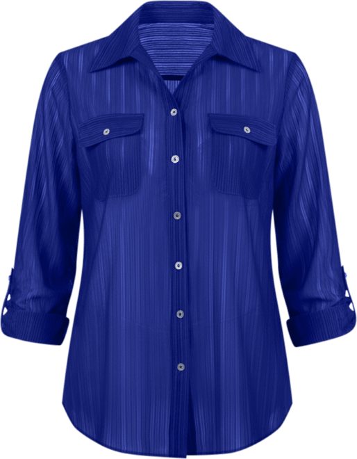 Petite Long Roll Tab Sleeve Burnout Knit Top