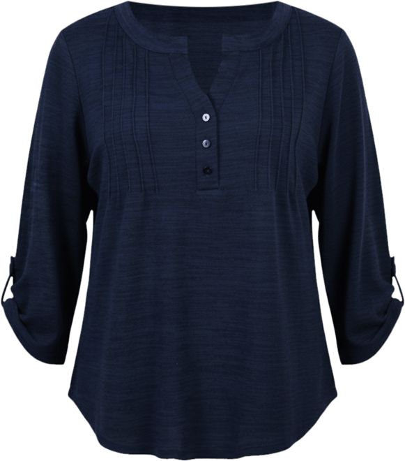 Petite 3/4 Roll Tab Sleeve Pintuck Top