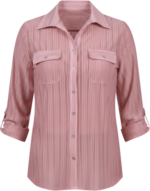 Petite Long Roll Tab Sleeve Burnout Knit Top