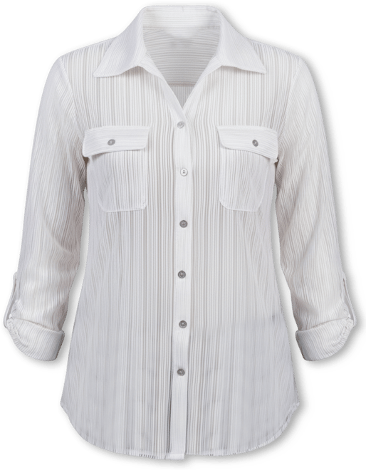 Petite Long Roll Tab Sleeve Burnout Knit Top