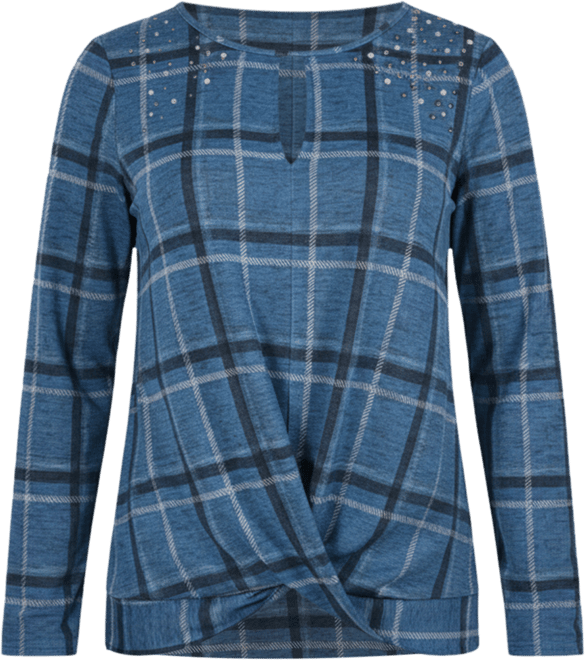 Petite Long Sleeve Knit Keyhole with Studs Top