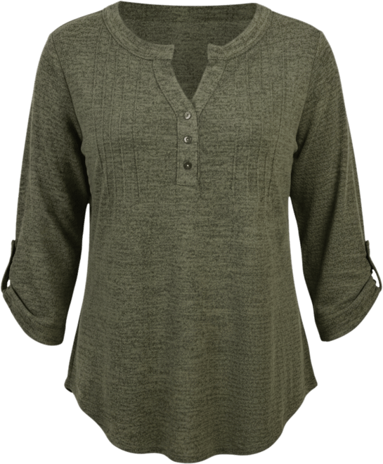 Petite 3/4 Roll Tab Sleeve Pintuck Top