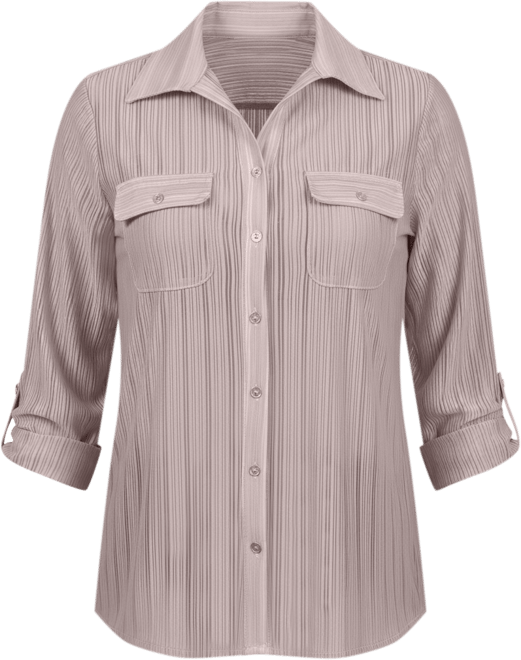 Petite Long Roll Tab Sleeve Burnout Knit Top