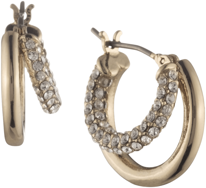 Small Pave Split-Hoop Earrings, 0.65"