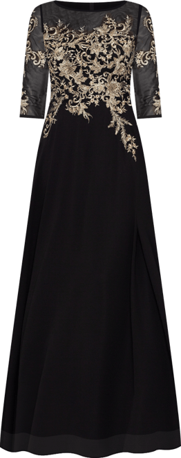 Embroidered 3/4-Sleeve Gown