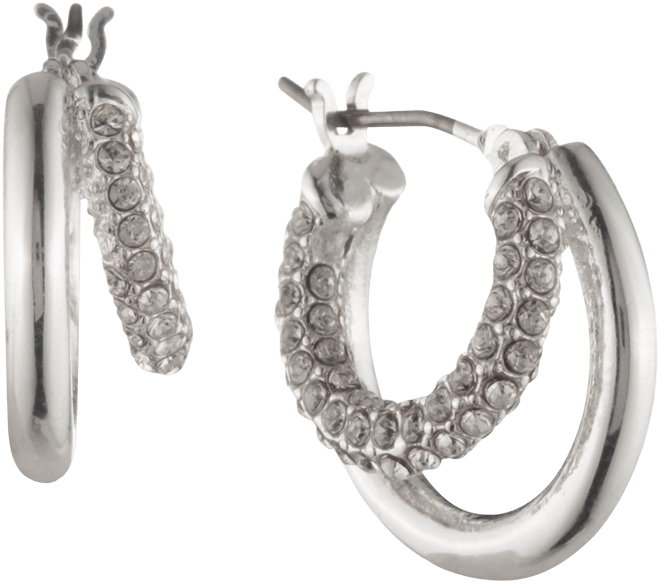 Small Pave Split-Hoop Earrings, 0.65"